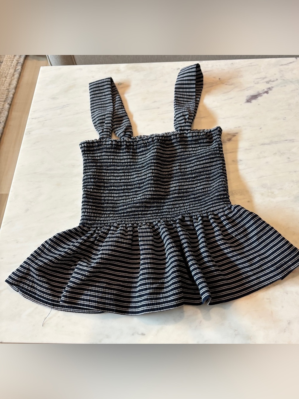 Madewell Texture & Thread Smocked Peplum Tank Top in Stripe – XXS